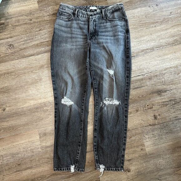 Good American Distressed Black Straight Jeans Size 6/28 High Waist Grunge Emo - Picture 2 of 6